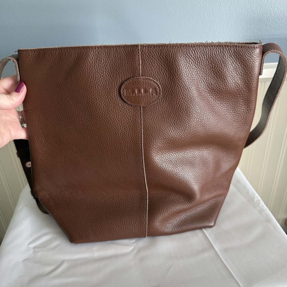 M.I.L.A Brown Pebbled Leather Bucket Shoulder Crossbody Hobo Bag Purse Handbag